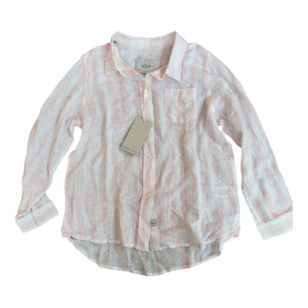 Rails Kids Linen Button Down Shirt in Pink and White Stripe